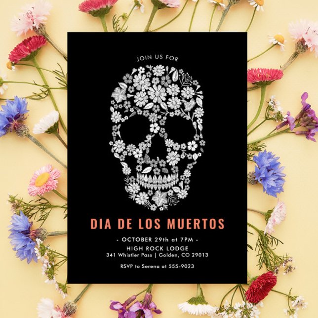 Invitation Dia de los Muertos Crâne de Sucre Fleur Noir (Créateur téléchargé)