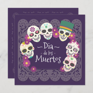 Invitation Dia de los Muertos Crânes floraux roses Invitatio