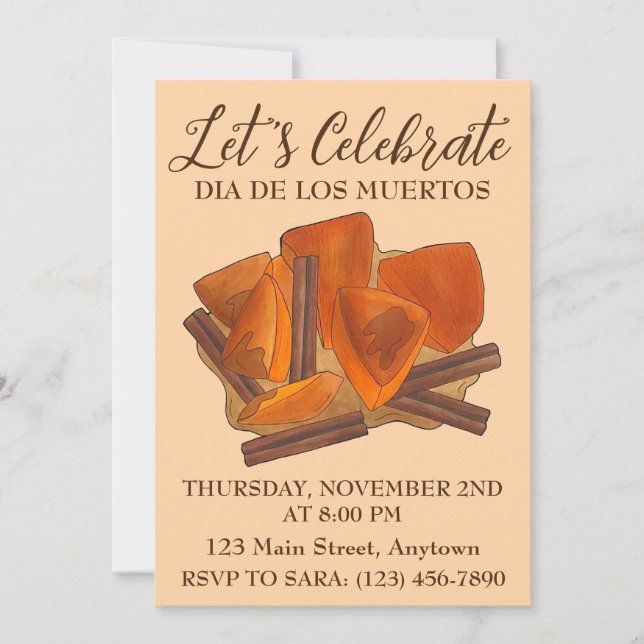 Invitation Dia De Los Muertos Cuisine Mexicaine Calabaza en T (Devant)