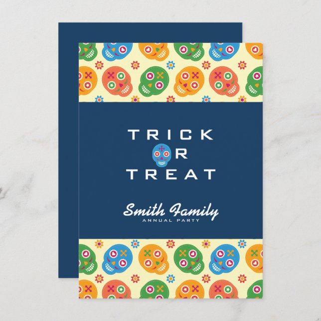 Invitation Dia De Los Muertos. Jour des morts. Crânes à sucre (Devant / Derrière)