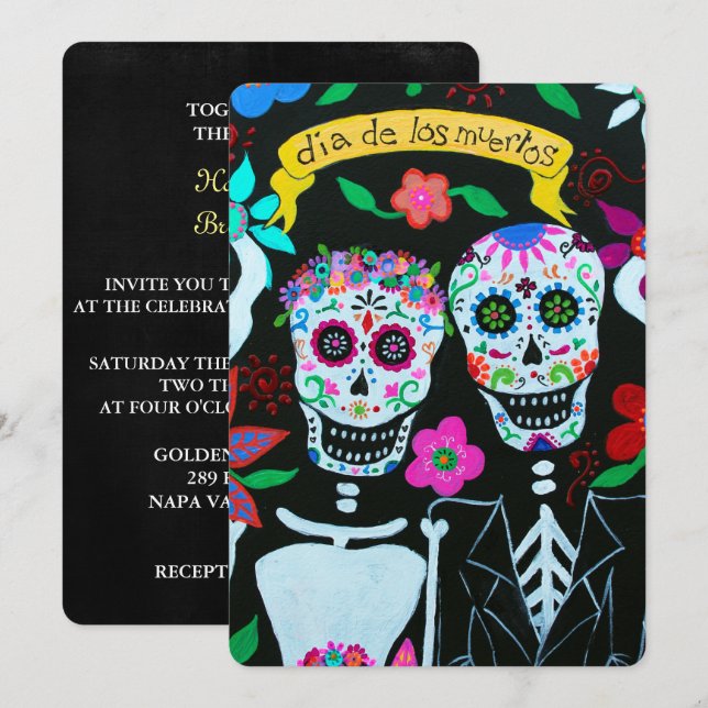 INVITATION DIA DE LOS MUERTOS LOVE COUPLE MARIAGE (Devant / Derrière)