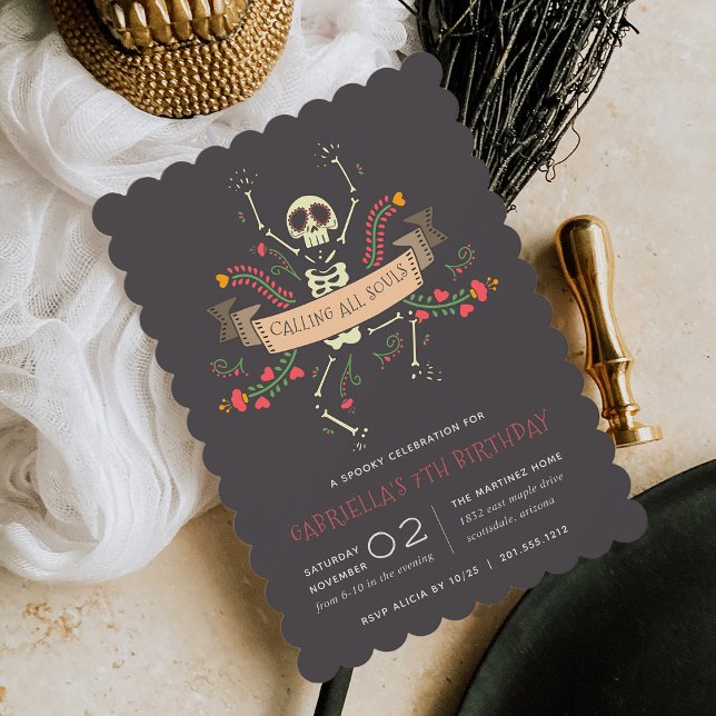 Invitation Día de los Muertos Theme Anniversaire de enfant Pa (Créateur téléchargé)