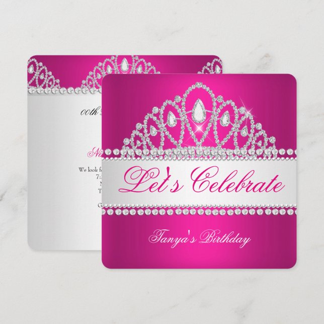 Invitation Diadème anniversaire Diamant Blanc de la Princesse (Devant / Derrière)