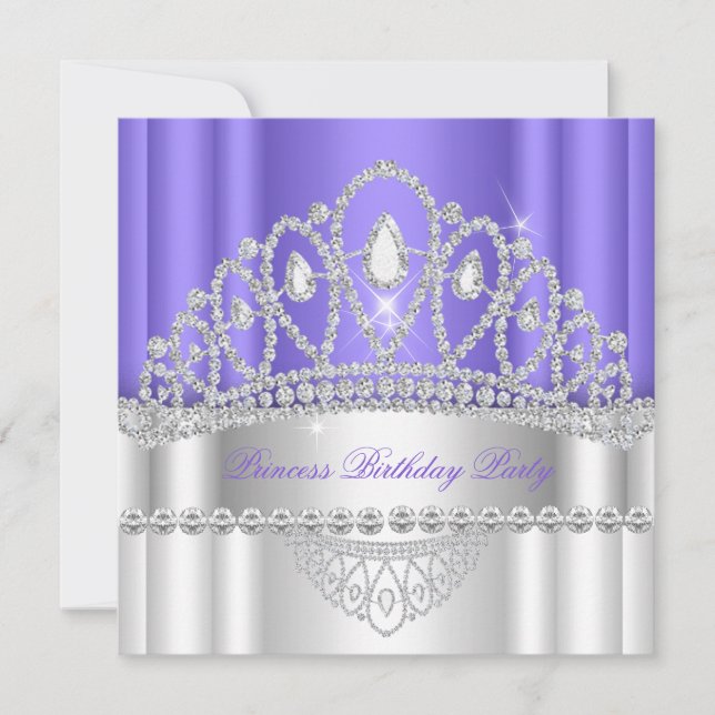 Invitation Diadème Anniversaire Princesse Diamant Blanc Pourp (Devant)