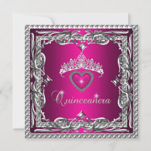 Invitation Diadème Argent Rose Pailleté Quinceanera 15ème