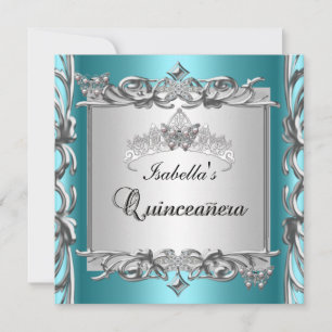 Invitation Diadème Bleu Sarcelle Quinceanera 15e Anniversaire
