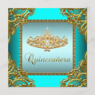 Invitation Diadème bleu turquoise Quinceanera d'or