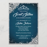 Diadème Blue Silver Diamond Lace Sparkle Sweet 16