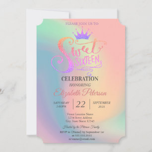 Invitation Diadème chic pailleté holographique fête Sweet 16