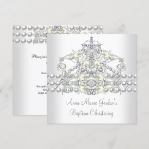 Invitation Diadème de baptême argent perle blanche diamant