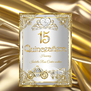 Invitation diadème de carrosse de 15e perle or blanc Quincean