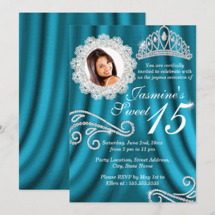 Invitation Diadème de diamant argent sarcelle Photo Quinceane