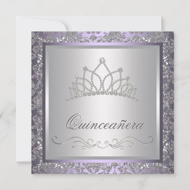 Invitation Diadème de diamant Quinceanera violet (Devant)