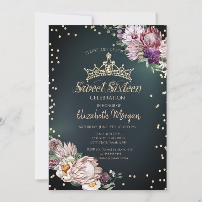 Invitation Diadème de Diamants de Fleurs Tropicales Vertes Do (Devant)