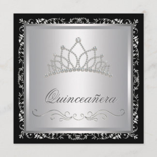 Invitation Diadème de diamants en damas noir pour Quinceanera