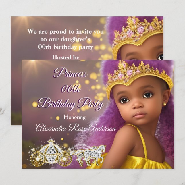 Invitation Diadème de fête d'anniversaire de filles princesse (Devant / Derrière)