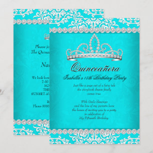 Invitation Diadème de fête pour Quinceañera Bleu Aqua 15ème A