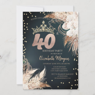 Invitation Diadème de fleurs Boho Diamants Vert 40ème