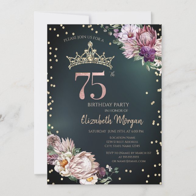 Invitation Diadème de fleurs tropicales Diamants Vert 75ème (Devant)