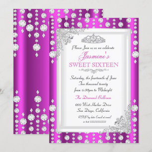 Invitation Diadème de gemme argent rose violet pour un annive