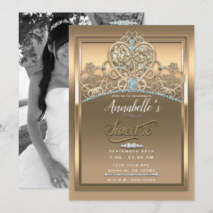 Invitation Diadème de princesse coeur glamour or pour photo S