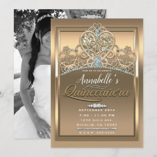 Invitation Diadème de princesse en or pour Quinceañera Photo 