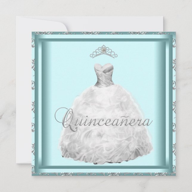 Invitation Diadème de robe de soirée Bleu sarcelle Blanc Quin (Devant)