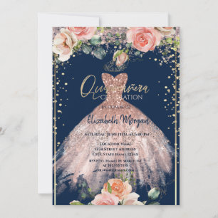 Invitation Diadème de robe, diamants roses bleus Quinceañera