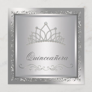Invitation Diadème Diamant Elégant Quinceanera Argent