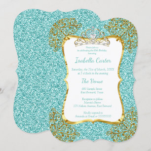 Invitation Diadème Doré Blanc Fête d'Anniversaire Paillettes 
