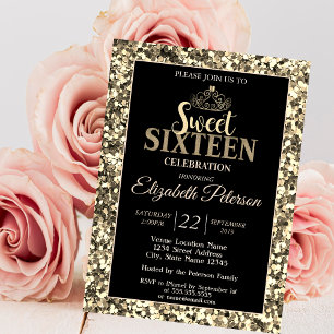 Invitation Diadème élégant et stylé, paillettons dorés pour u