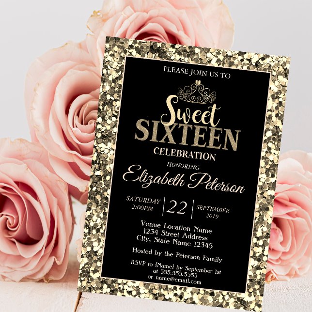 Invitation Diadème élégant et stylé, paillettons dorés pour u (Créateur téléchargé)