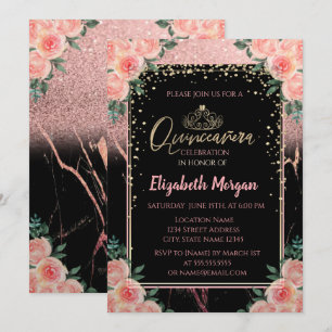 Invitation Diadème élégant moderne doré pailleté, Fleurs en m