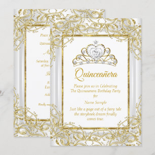 Invitation Diadème élégant or blanc princesse Quinceanera