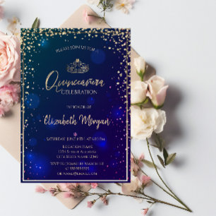 Invitation Diadème en Or Diamants Élégants Quinceañera
