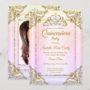 Invitation Diadème en or pour photo Rose Violet pour Quincean