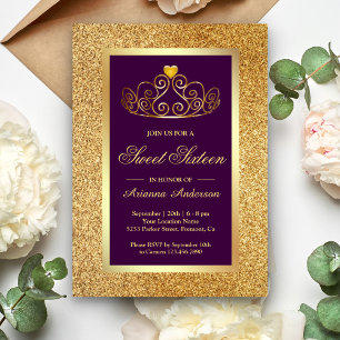 Invitation Diadème en paillettes d'or Princesse Violet Sweet 