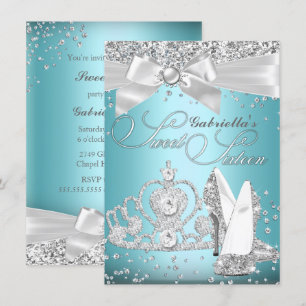 Invitation Diadème et talons scintillants Sweet Sixteen Bleu