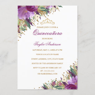 Invitation Diadème Étincelant Améthyste Fleurs Violettes Quin