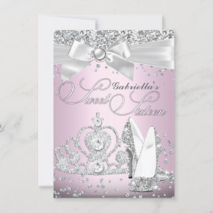 Invitation Diadème Étincelant & Talons Sweet Sixteen Rose