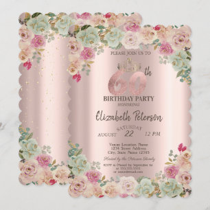 Invitation Diadème, Fête d'anniversaire 60 ans Confetti Flora