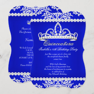 Invitation Diadème Fête des 15 Ans Quinceanera Bleu Royal