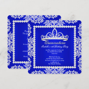 Invitation Diadème Fête des 15 Ans Quinceanera Bleu Royal
