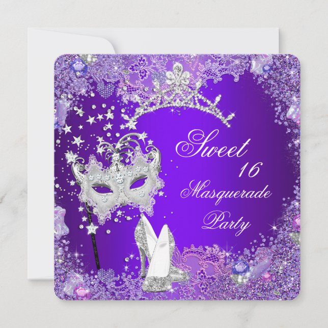 Invitation Diadème Fête Masquée Seize Ans Pourpre (Devant)