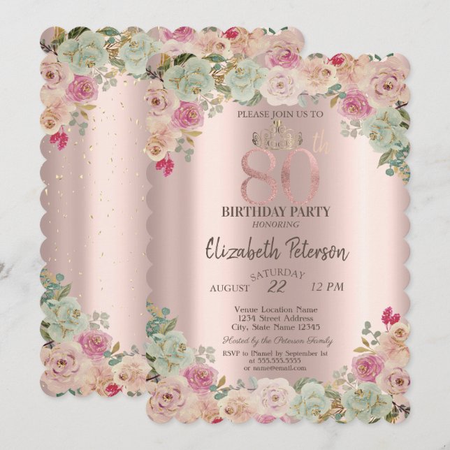 Invitation Diadème, Fleurs de Fête et 80e Anniversaire  (Devant / Derrière)