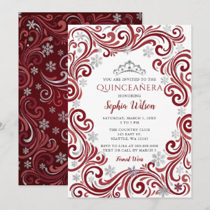 Invitation Diadème Flocons de Neige Rouge Argenté Quinceañera