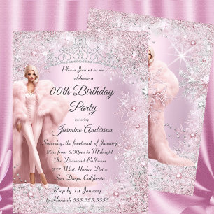 Invitation Diadème Glam Anniversaire Rose Argent Winter Wonde