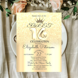 Invitation Diadème, Gold Sweet 16 Pailleté Bokeh Ombré Fête