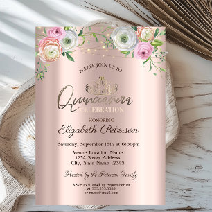 Invitation Diadème, Guirlande Lumineuse Roses Chic Quinceañer
