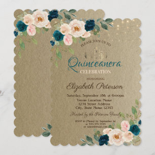 Invitation Diadème, Guirlandes Lumineuses Fleurs Kraft Quince